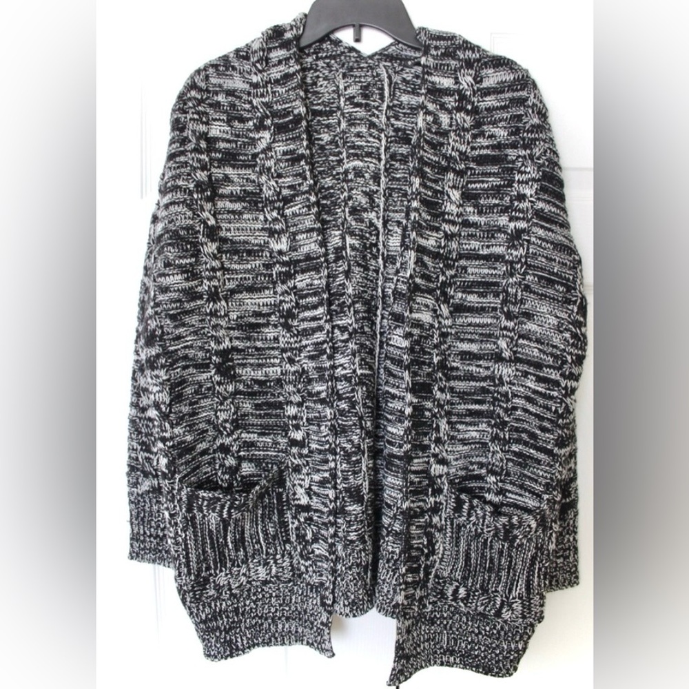 Black Tape_ Black and Ivory Knit Cardigan